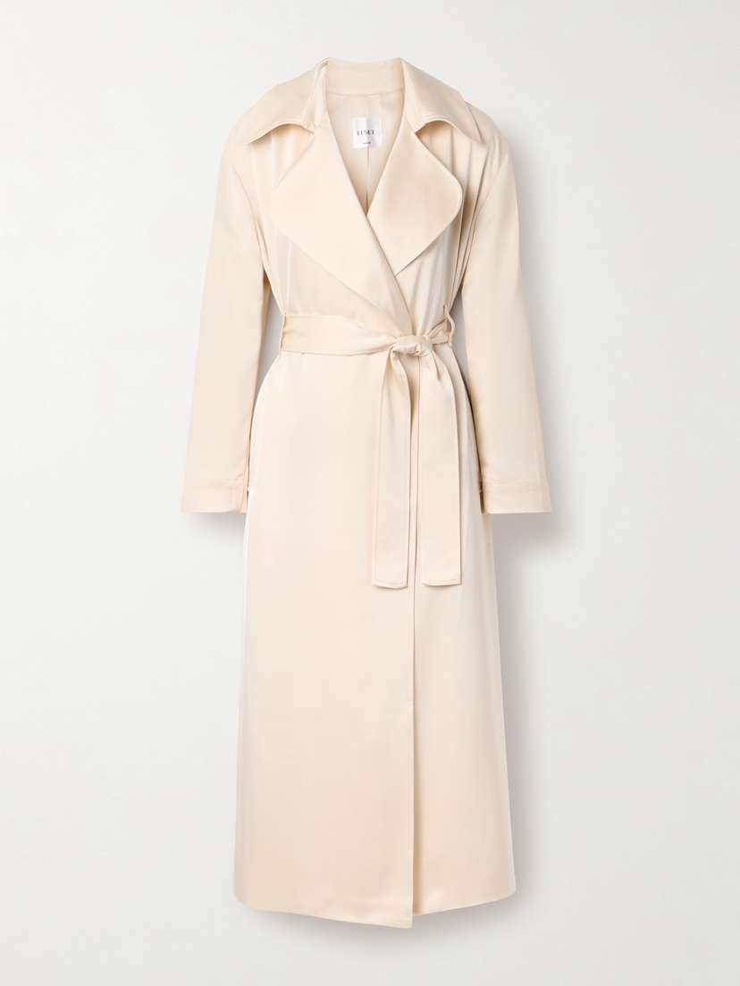 LESET Barb Belted Satin Trench Coat