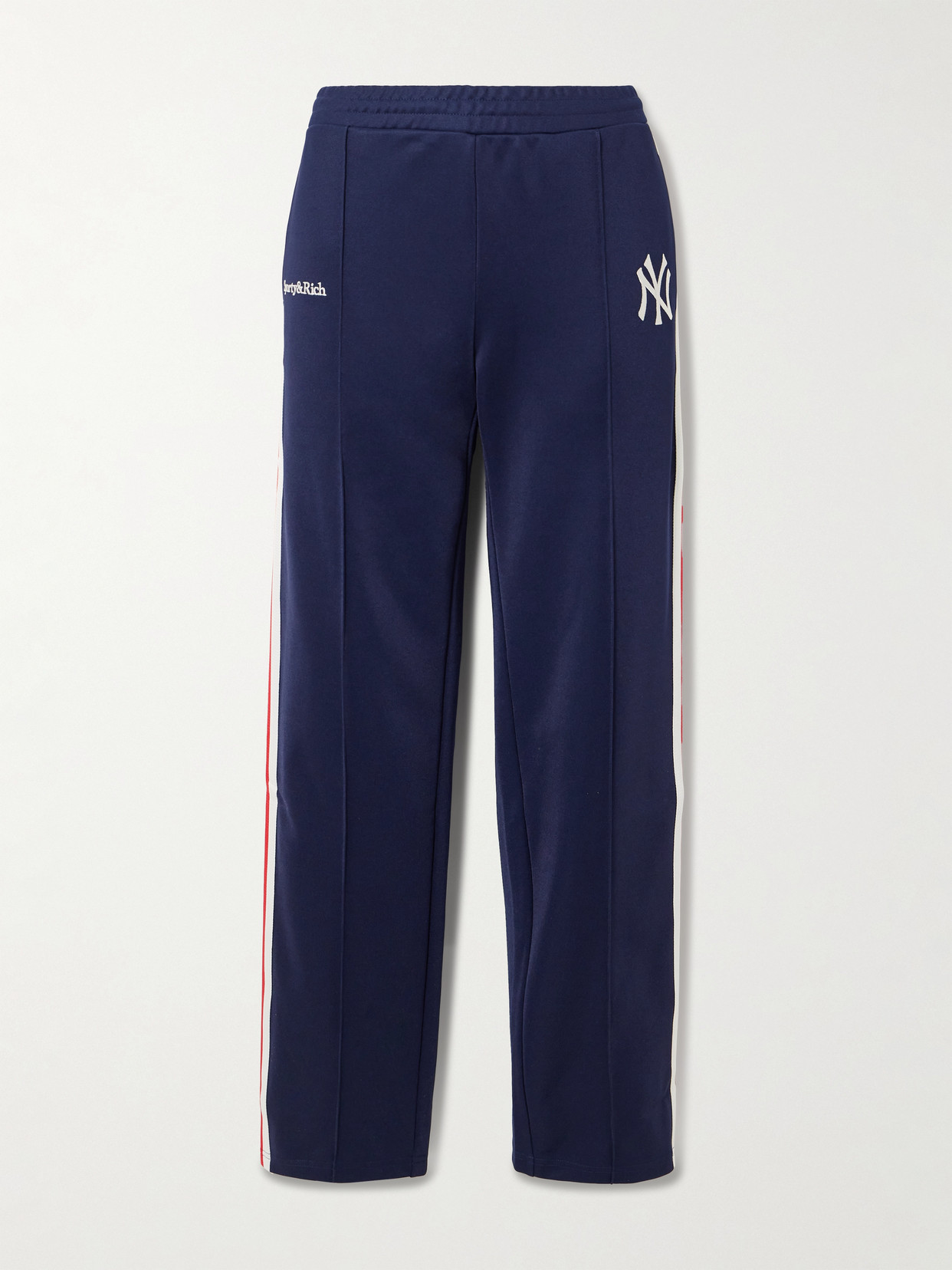 Sporty And Rich + New York Yankees Serif Striped Embroidered Jersey Track Pants In Blue