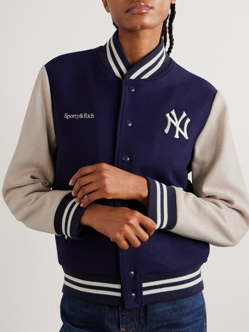 SPORTY & RICH + New York Yankees Champions embroidered wool-felt bomber jacket