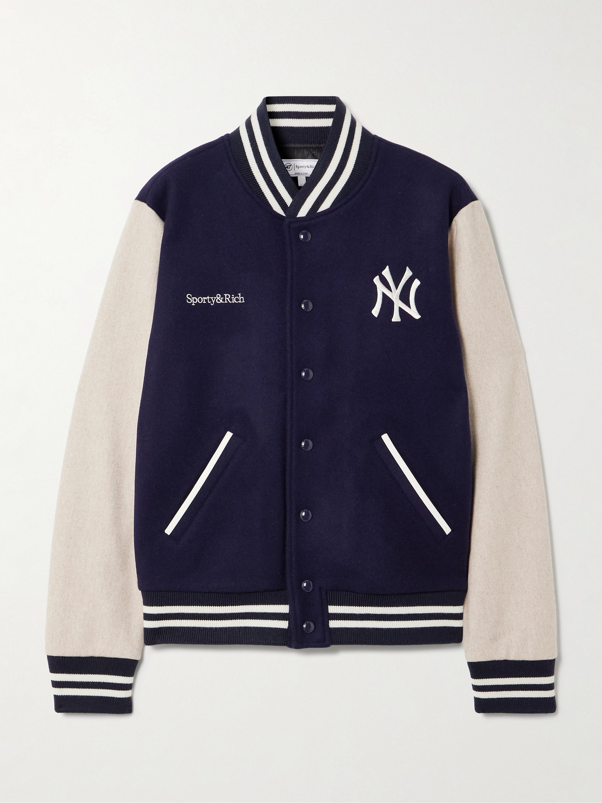 Sporty & Rich – + New York Yankees Champions Embroidered Wool-felt Bomber Jacket – Blue