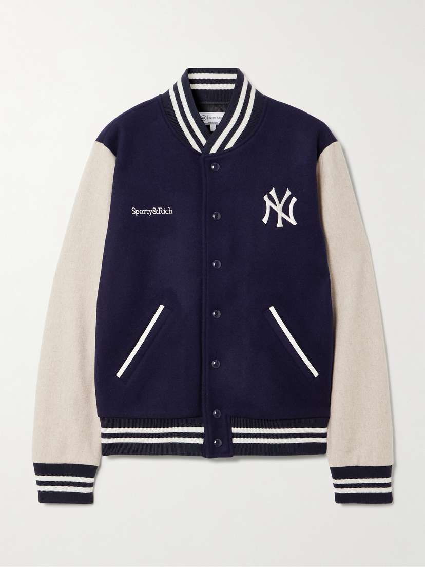 Sporty & Rich + New York Yankees Champions Embroidered Wool-felt Bomber Jacket