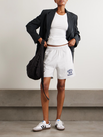 SPORTY & RICH + New York Yankees Gym printed cotton-jersey shorts