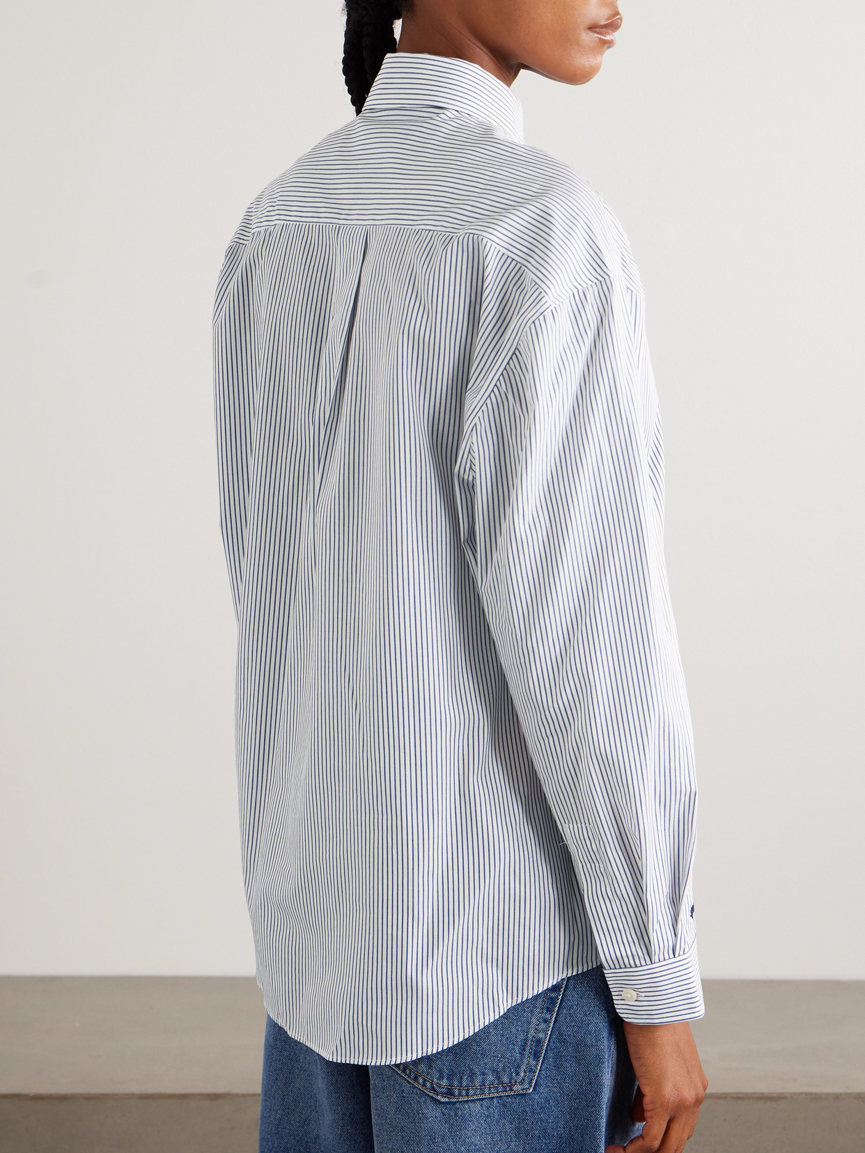 Sporty And Rich + New York Yankees Serif Embroidered Striped Cotton-poplin Shirt In White