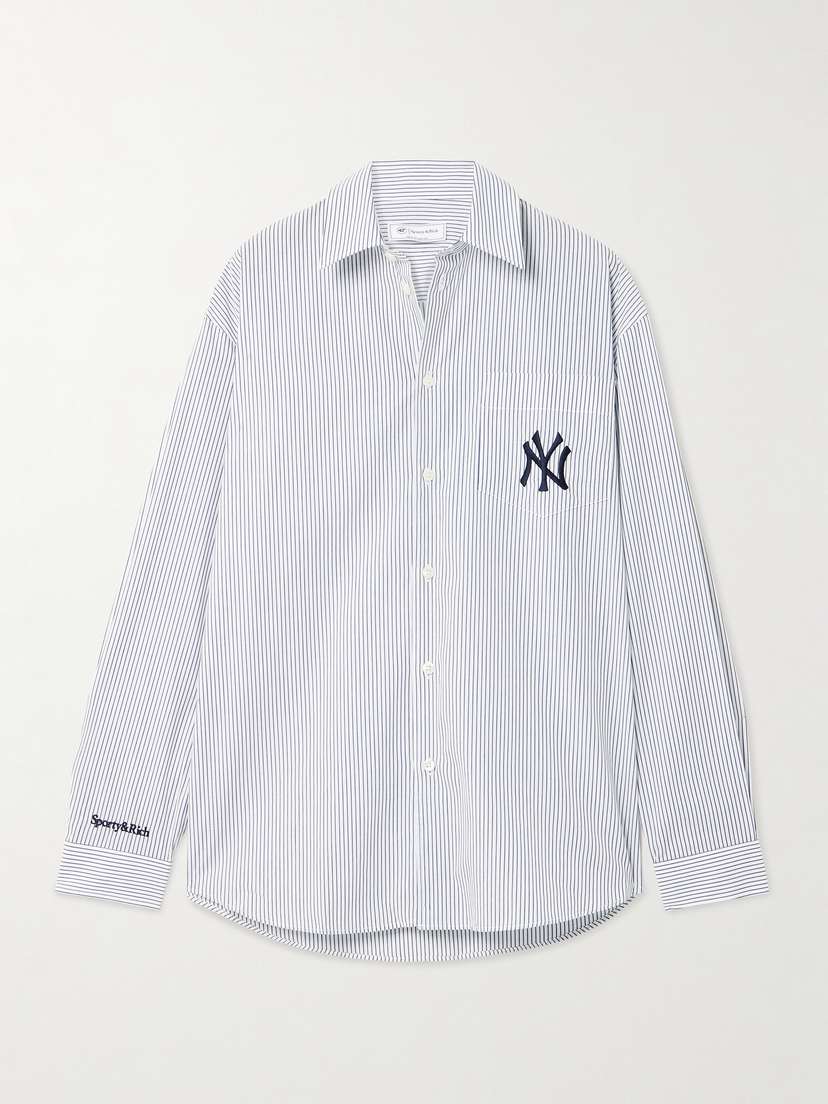 Sporty & Rich + New York Yankees Serif Embroidered Striped Cotton-poplin Shirt