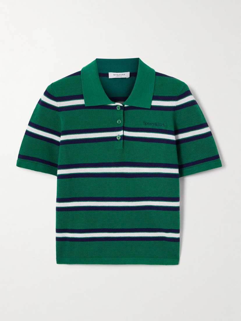 Sporty & Rich Striped Silk And Cotton-piqué Polo Shirt
