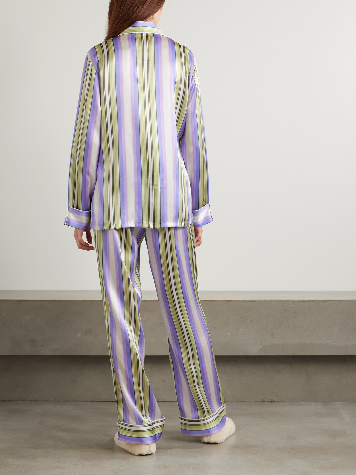 OLIVIA VON HALLE LILA STRIPED SILK-SATIN PAJAMA SET