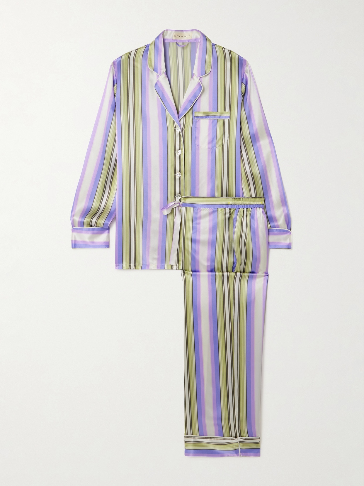Olivia Von Halle Lila Striped Silk-satin Pajama Set In Purple