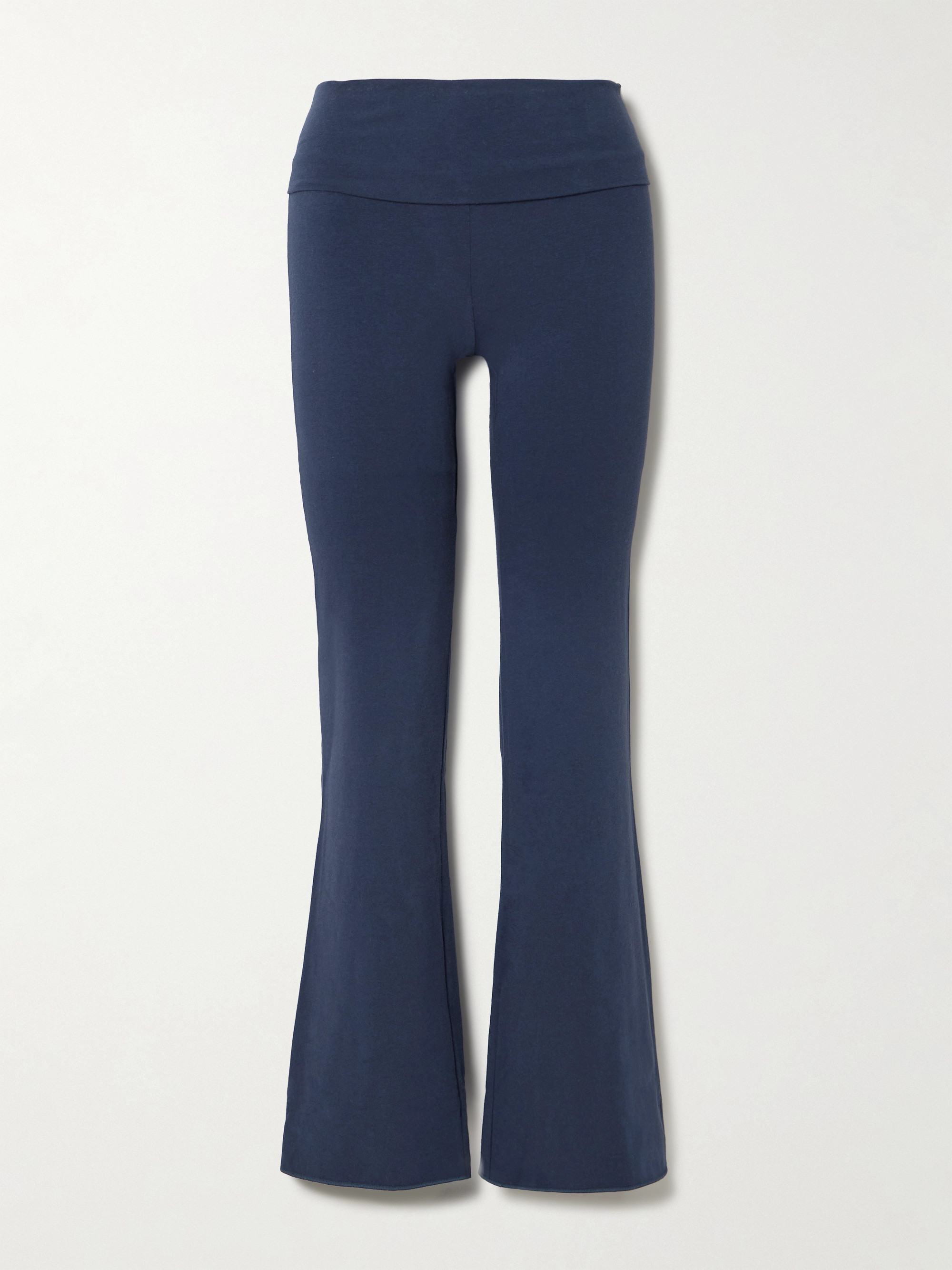 Skims Foldover stretch-cotton jersey flared pants - Navy