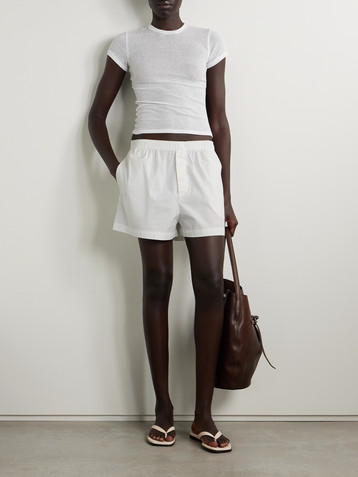 Skims Cotton-Blend Poplin Boxers - Snow