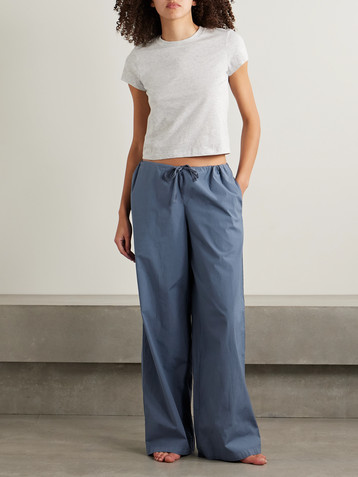 Skims Cotton-blend poplin wide-leg pants - Harbor