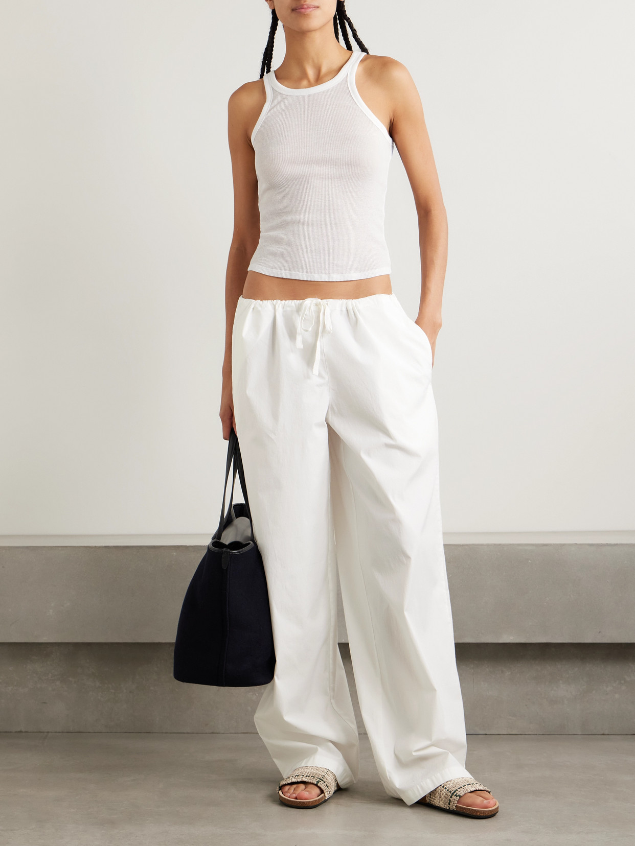 Skims Stretch Cotton Poplin Pyjama Pants. In White