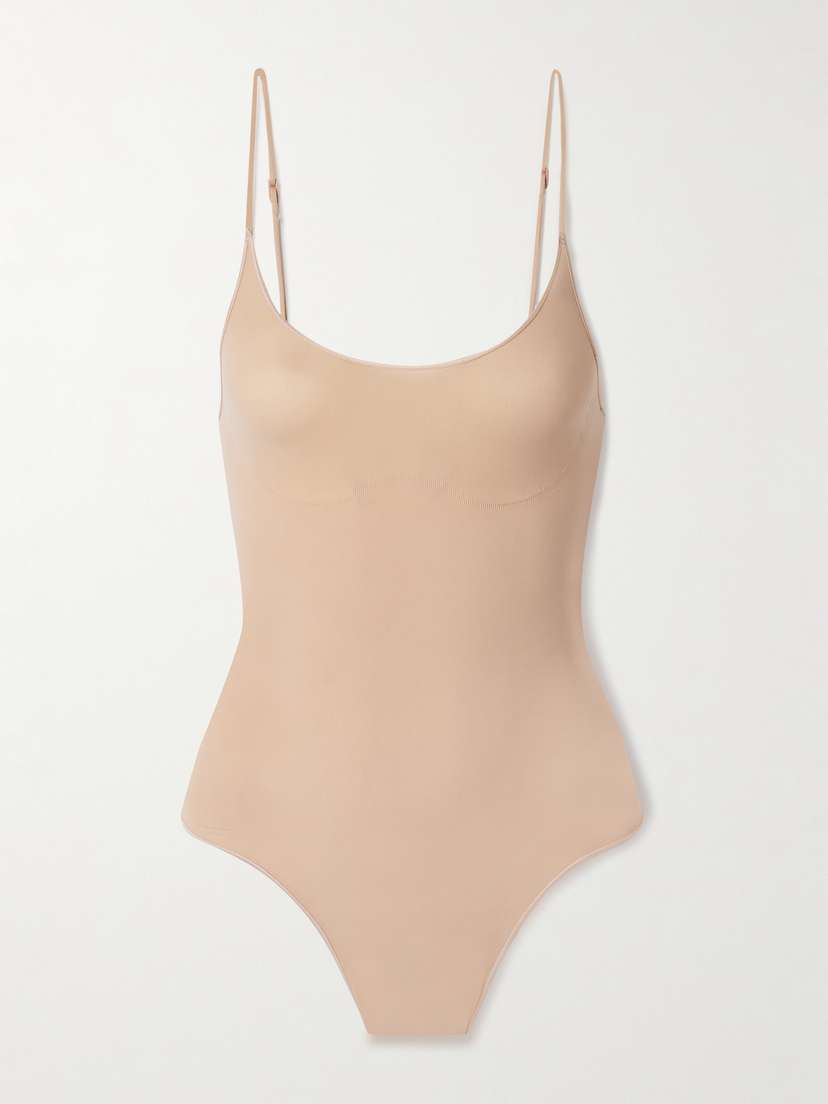 Skims Sheer Seamless Thong Bodysuit - Clay