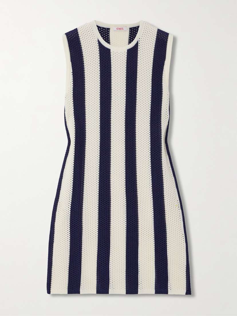 Eres Bayadere Pirate Striped Open-knit Cotton-blend Mini Dress