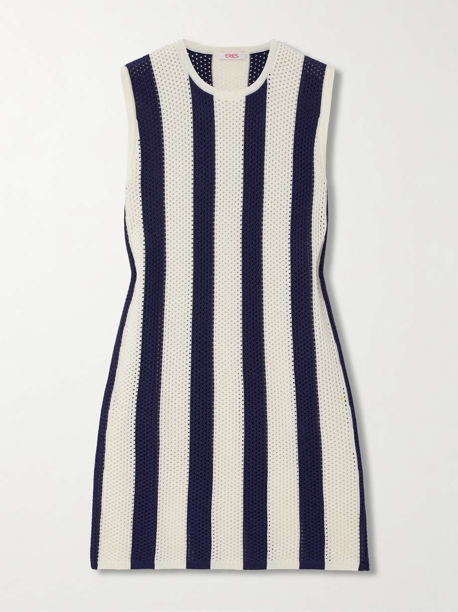 bayadere pirate striped open-knit cotton-blend mini dress