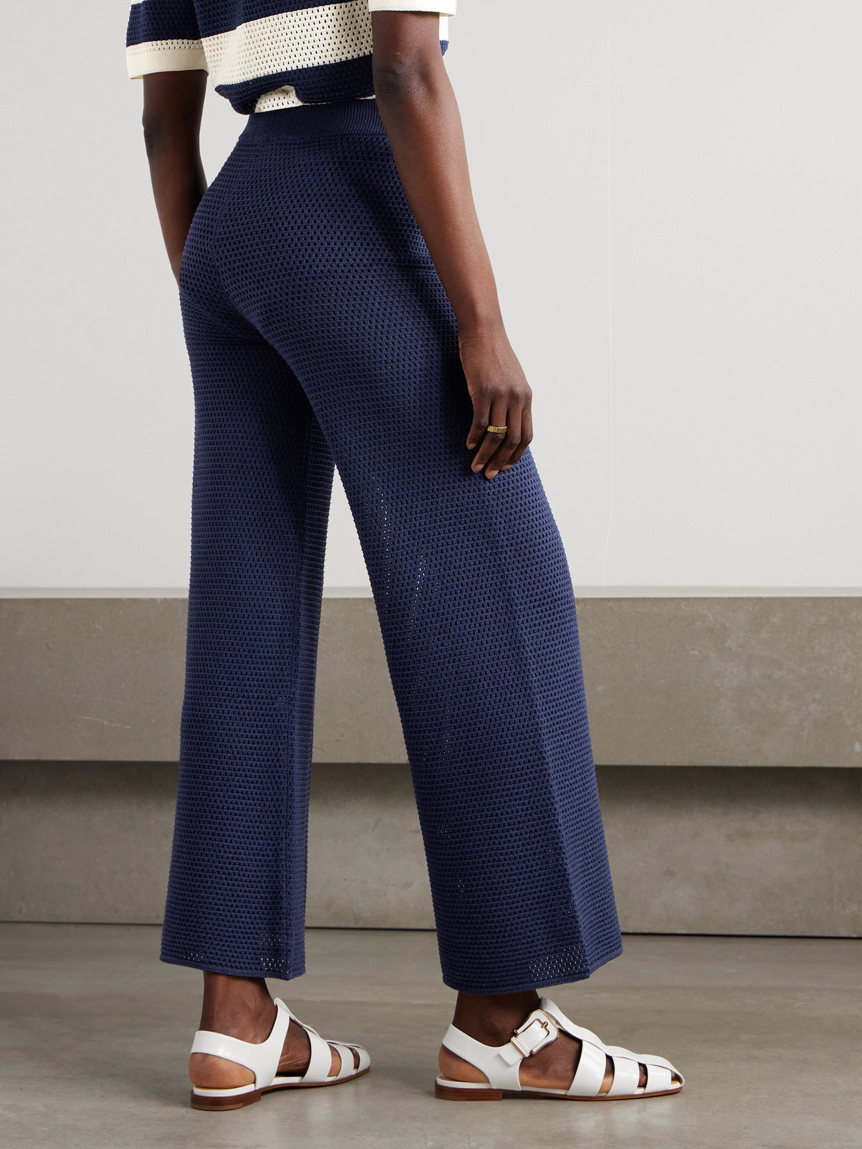 ERES BAYADERE GOELAND OPEN-KNIT COTTON-BLEND WIDE-LEG PANTS