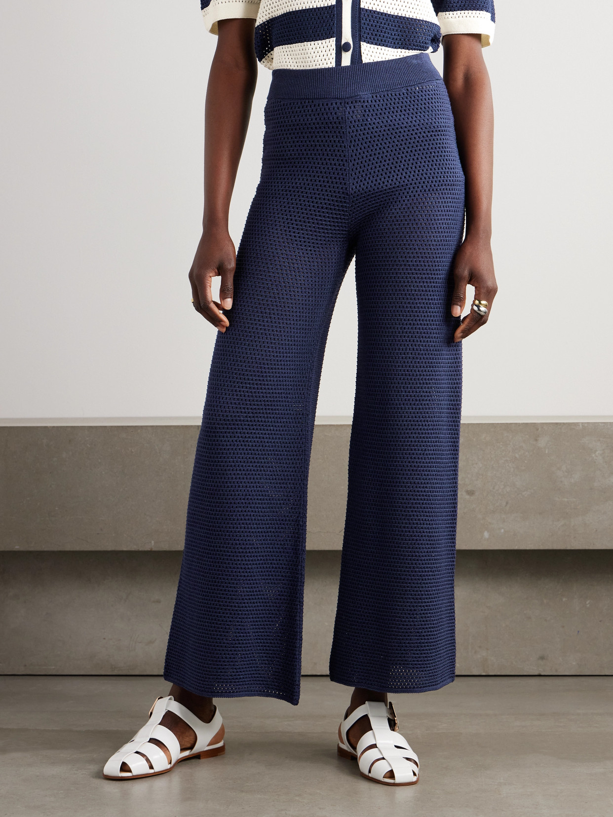 ERES BAYADERE GOELAND OPEN-KNIT COTTON-BLEND WIDE-LEG PANTS