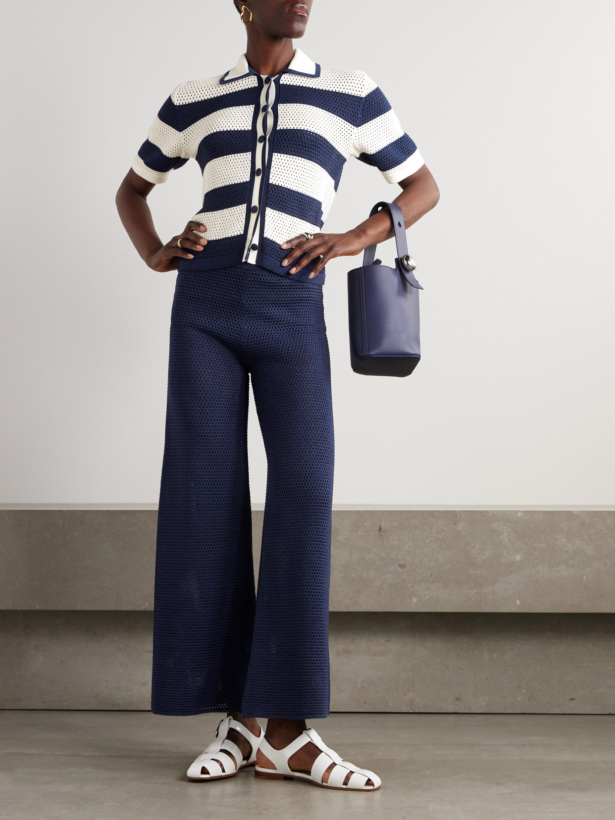 ERES BAYADERE GOELAND OPEN-KNIT COTTON-BLEND WIDE-LEG PANTS