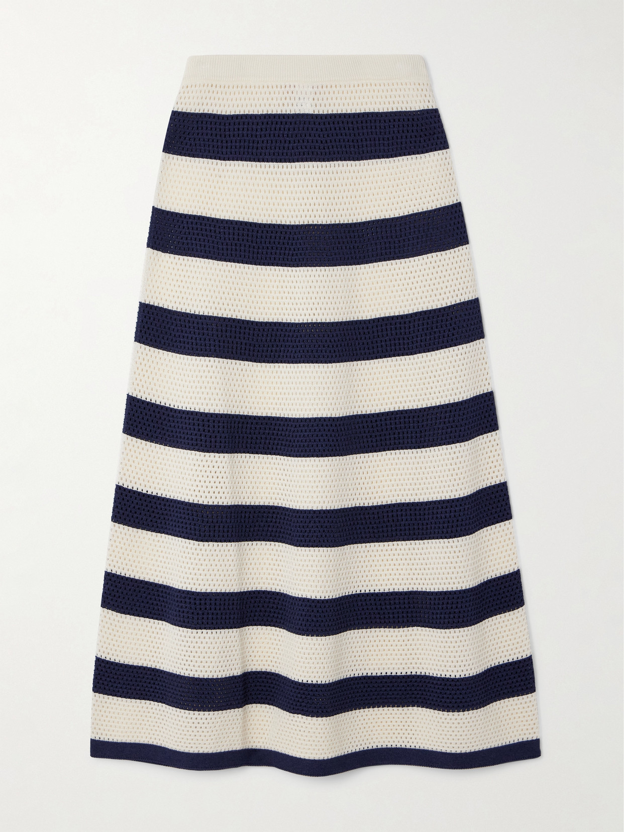 Eres Bayadere Bateau Striped Open-knit Cotton-blend Midi Skirt In Blue