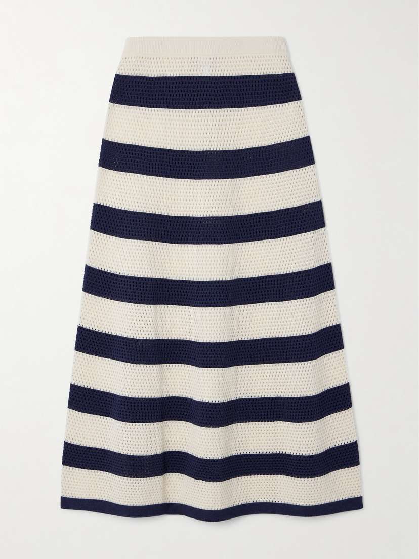 Eres Bayadere Bateau Striped Open-knit Cotton-blend Midi Skirt