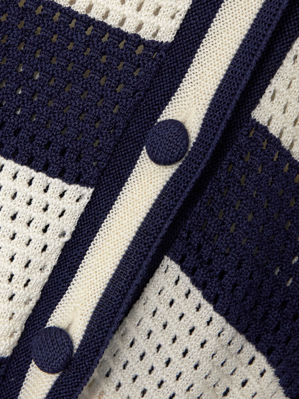 Shop Eres Bayadere Mouette Striped Open-knit Cotton-blend Polo Shirt In Blue