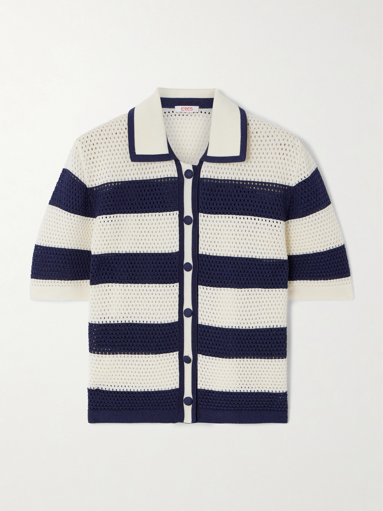 Shop Eres Bayadere Mouette Striped Open-knit Cotton-blend Polo Shirt In Blue