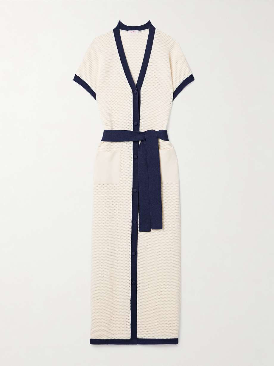 bayadere chavire belted two-tone open-knit cotton-blend maxi dress
