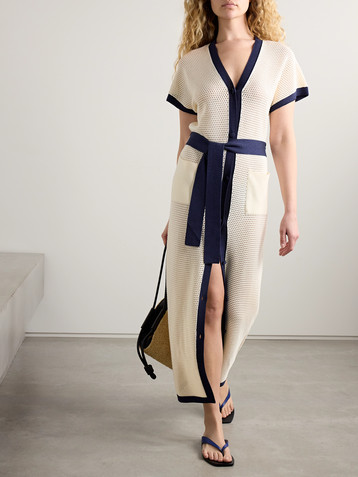 Eres Bayadere Chavire belted two-tone open-knit cotton-blend maxi dress