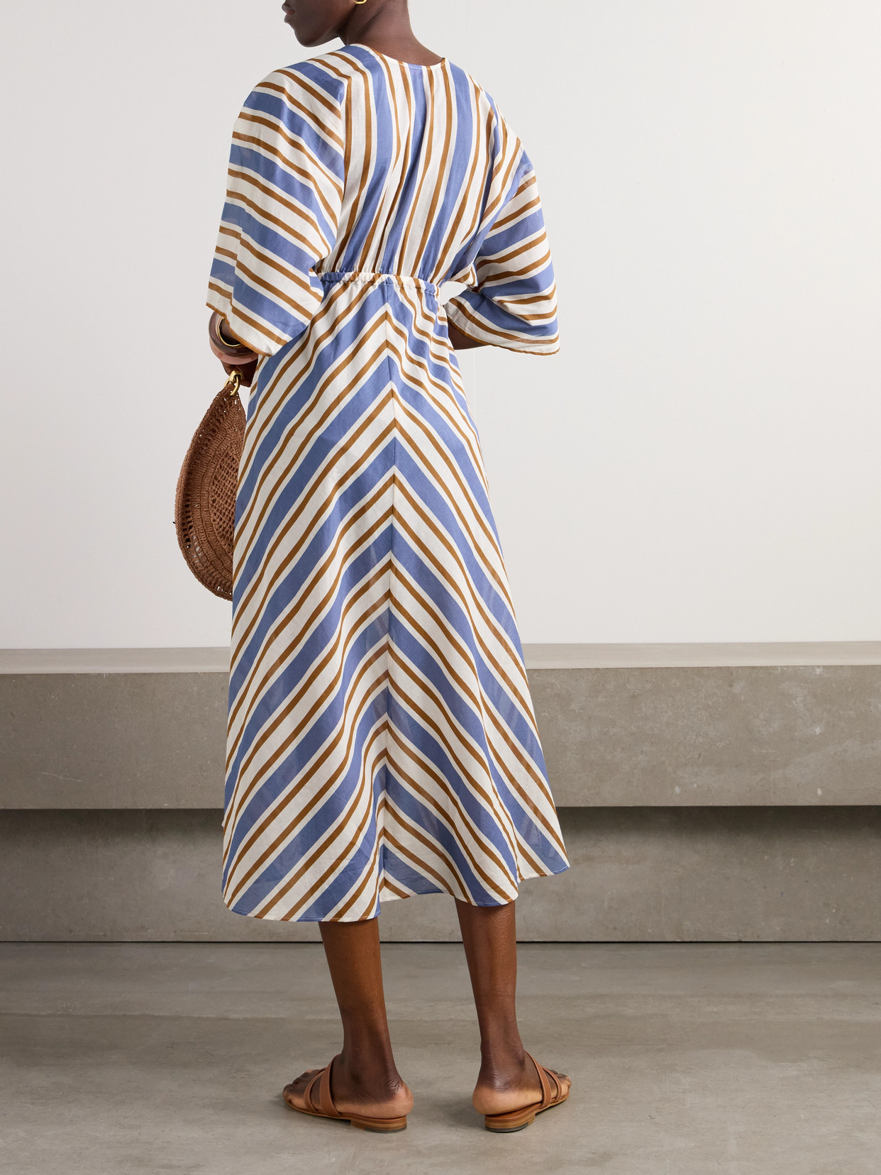 Eres Sailor Summer Striped Cotton-voile Kaftan In Blue