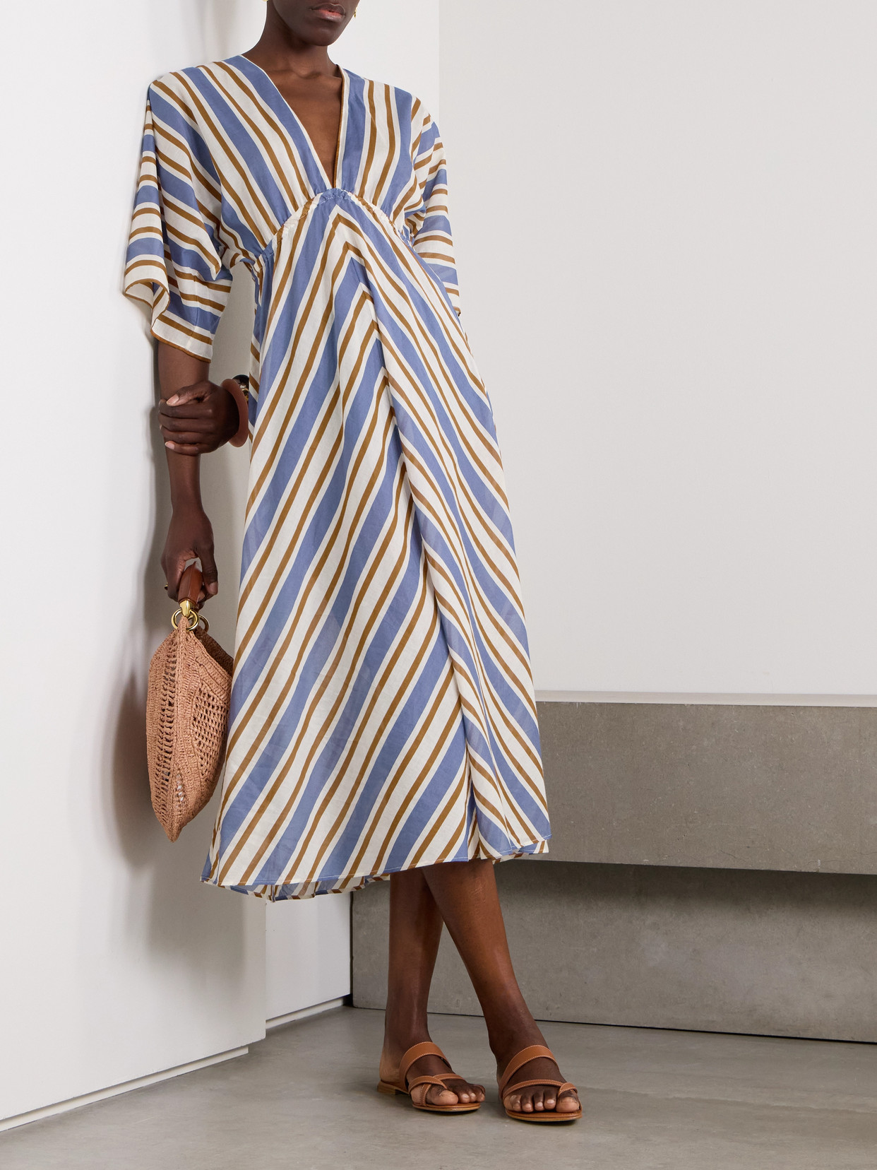 Eres Sailor Summer Striped Cotton-voile Kaftan In Blue