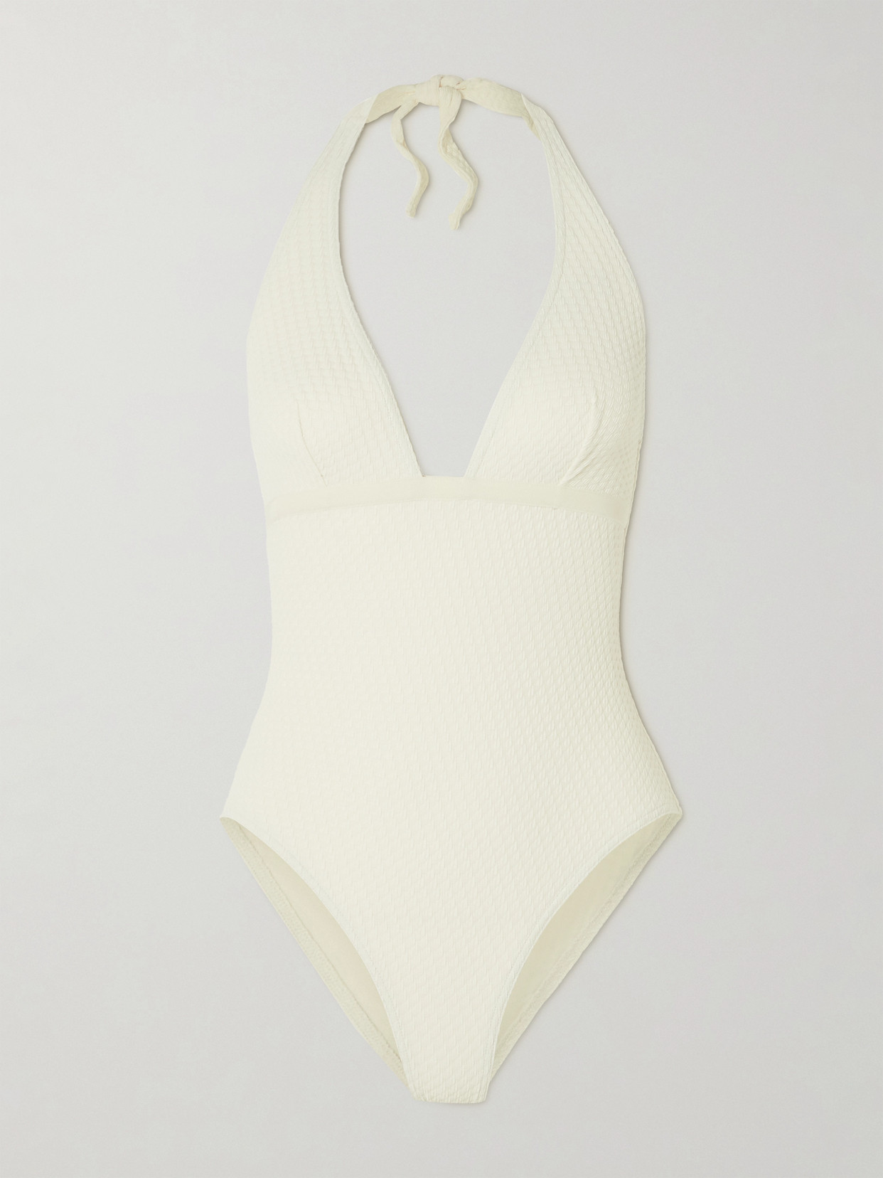 Eres The Vogue Paillette Grosgrain-trimmed Jacquard Halterneck Swimsuit In White