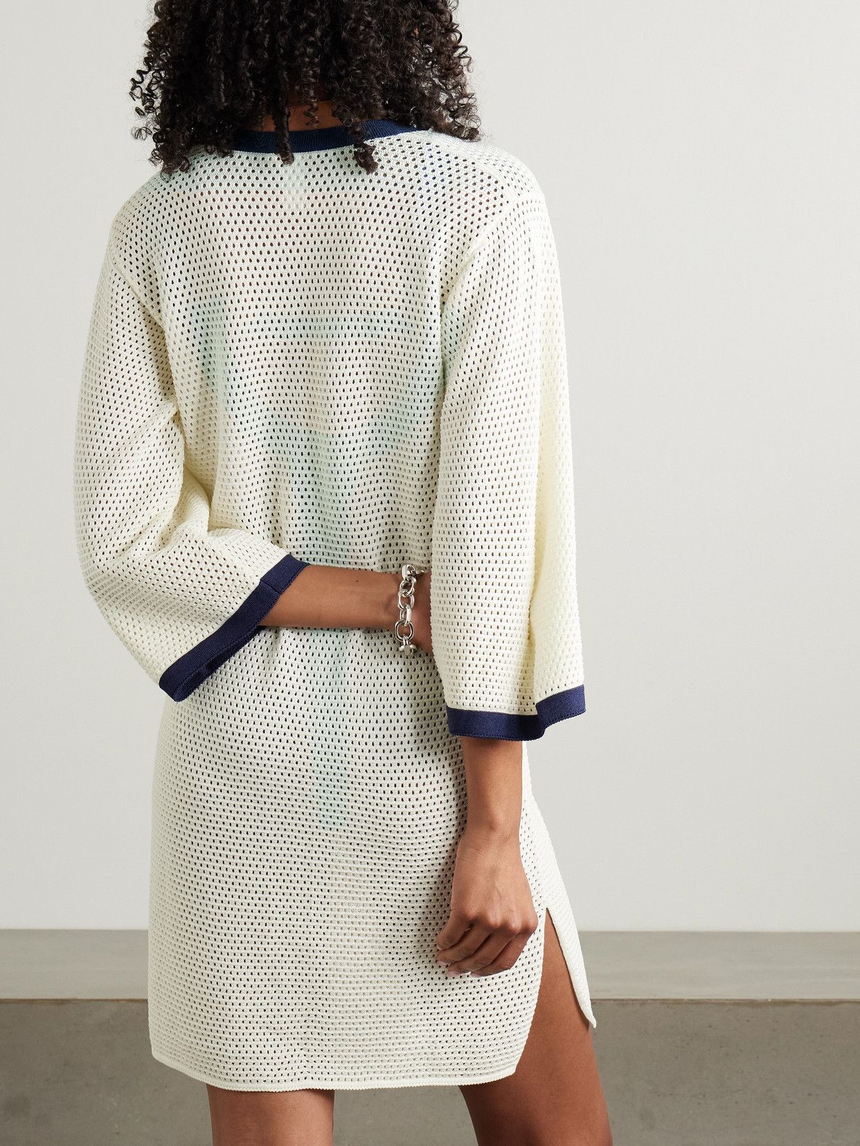 Eres Albatros Open-knit Cotton-blend Mini Dress In Ecru