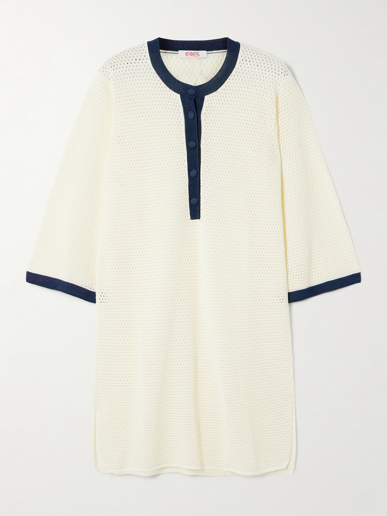 Eres Albatros Open-knit Cotton-blend Mini Dress In Ecru