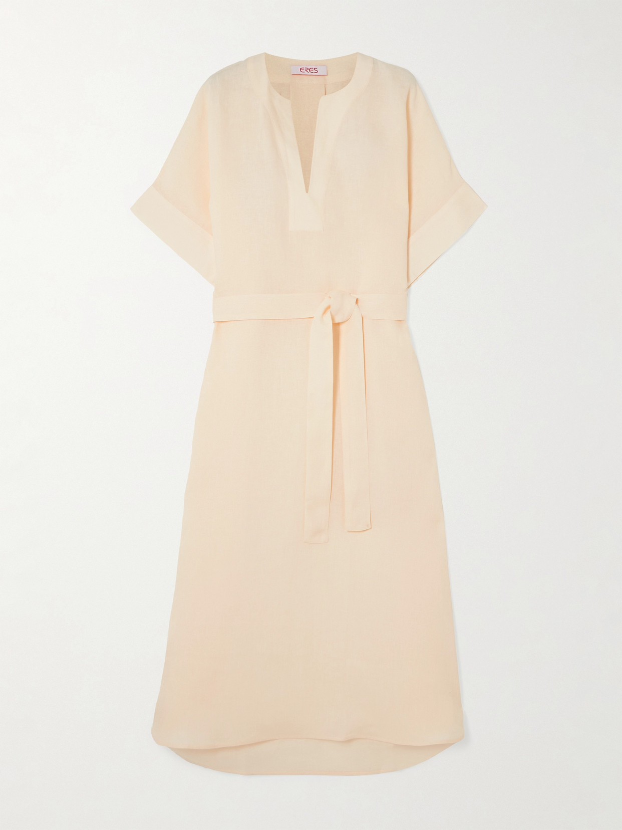 Eres Bibi Belted Linen Kaftan In Neutrals