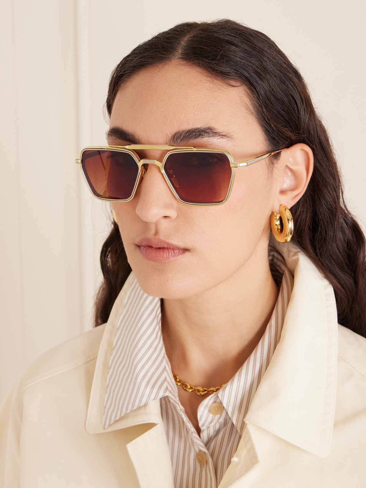 Jacques Marie Mage Commodore Aviator-style Gold- And Silver-tone Sunglasses In Gold