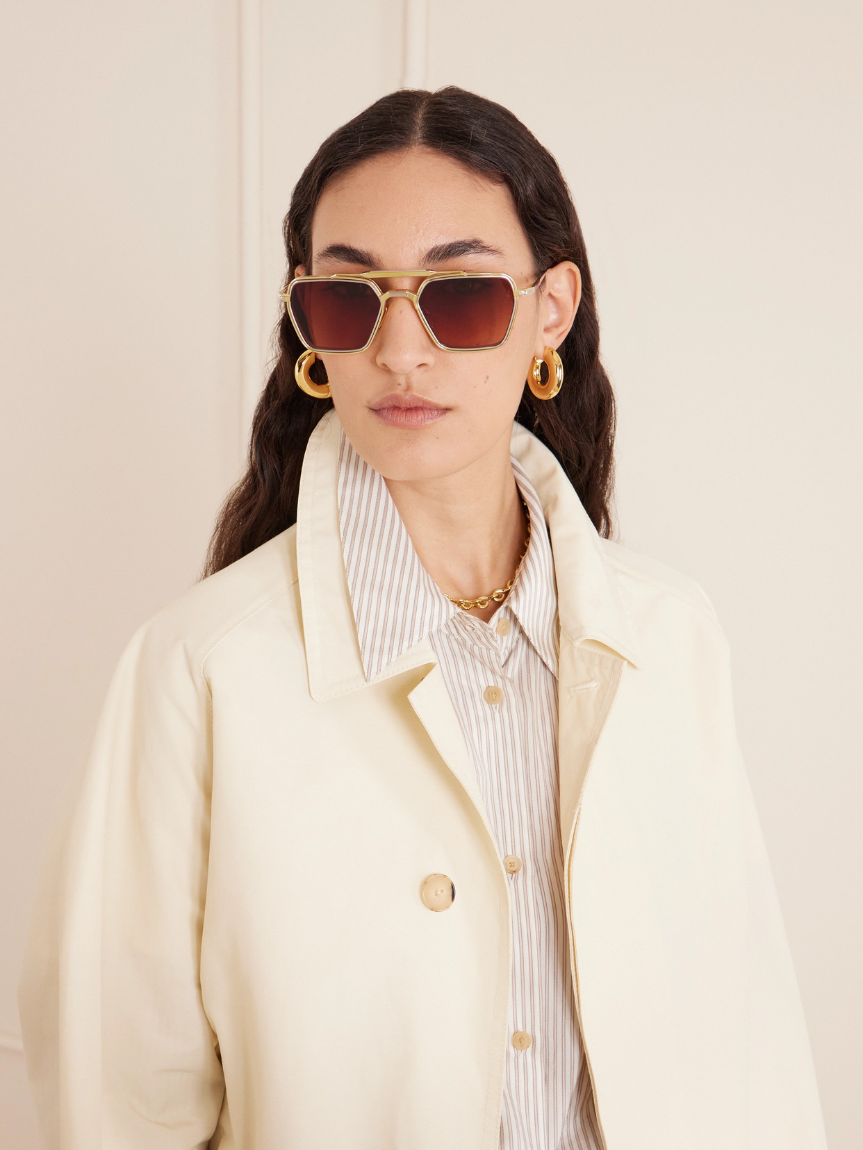 Jacques Marie Mage Commodore Aviator-style Gold- And Silver-tone Sunglasses In Gold