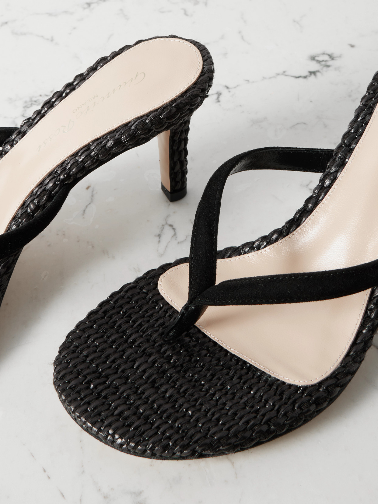 Gianvito Rossi Calypso 70 Suede-trimmed Raffia Sandals