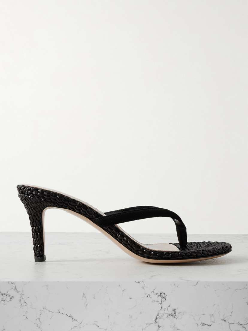 Gianvito Rossi Calypso 70 Suede-trimmed Raffia Sandals