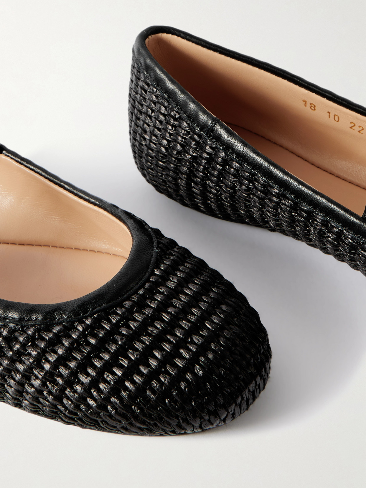 Gianvito Rossi Carla Marbella Leather-trimmed Raffia Mary Jane Flats