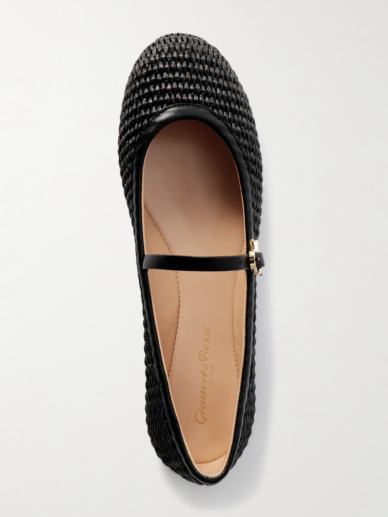 Gianvito Rossi Carla Marbella Leather-trimmed Raffia Mary Jane Flats