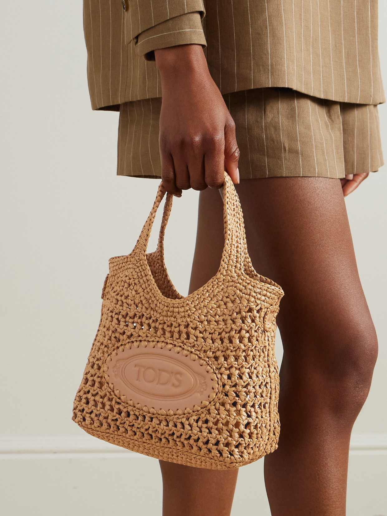 Tod's Ebl Mini Embossed Raffia Tote