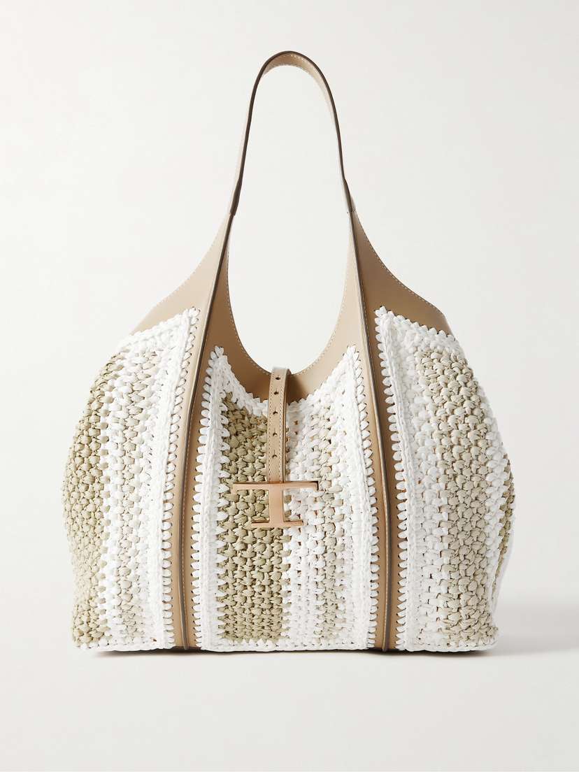 Tod's Tsb Leather-trimmed Crocheted Raffia Shoulder Bag