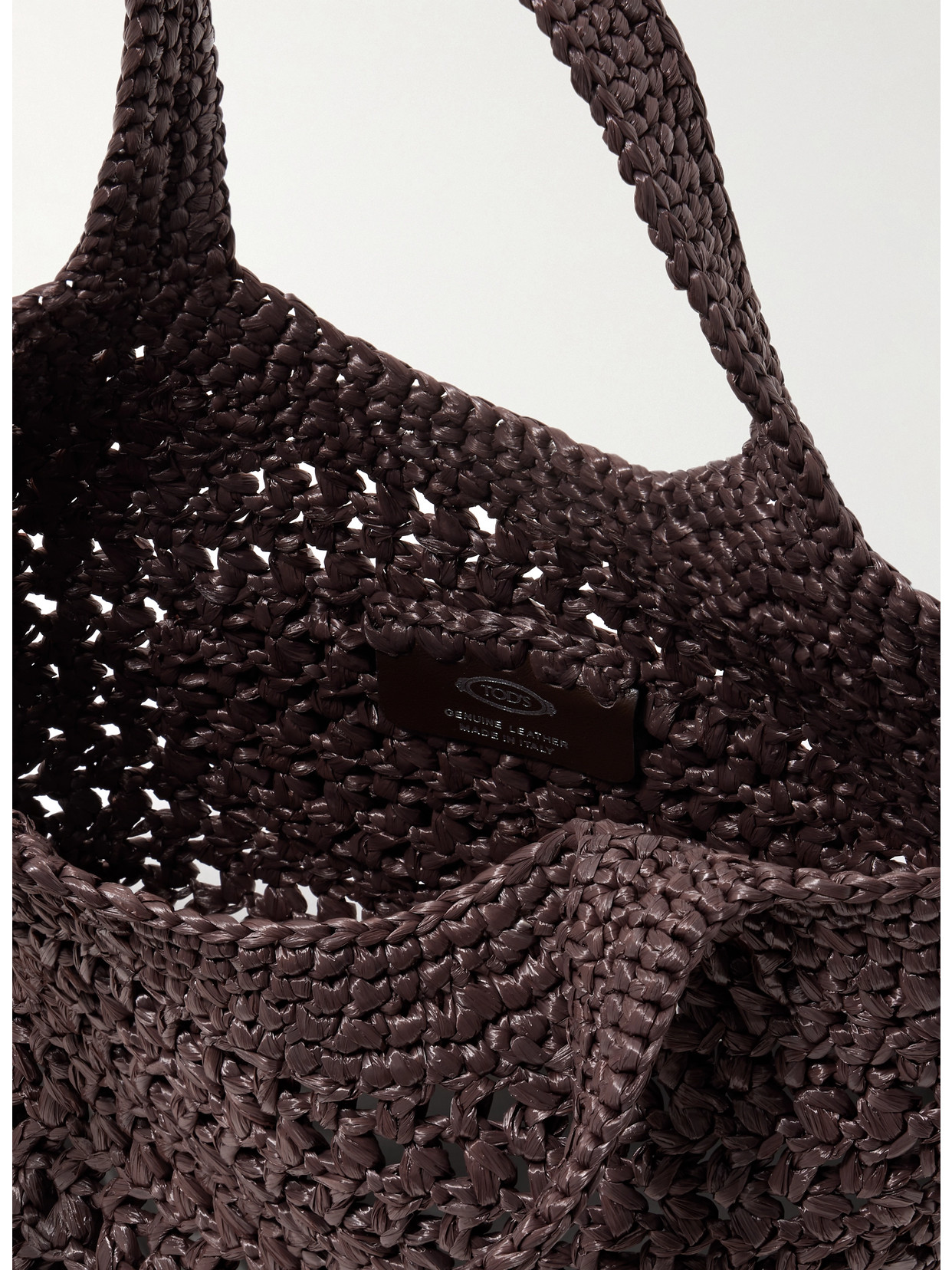 Tod's Mini Leather-trimmed Woven Raffia Tote In Brown