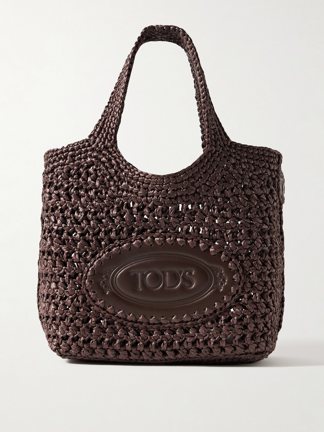 Tod's Mini Leather-trimmed Woven Raffia Tote In Brown