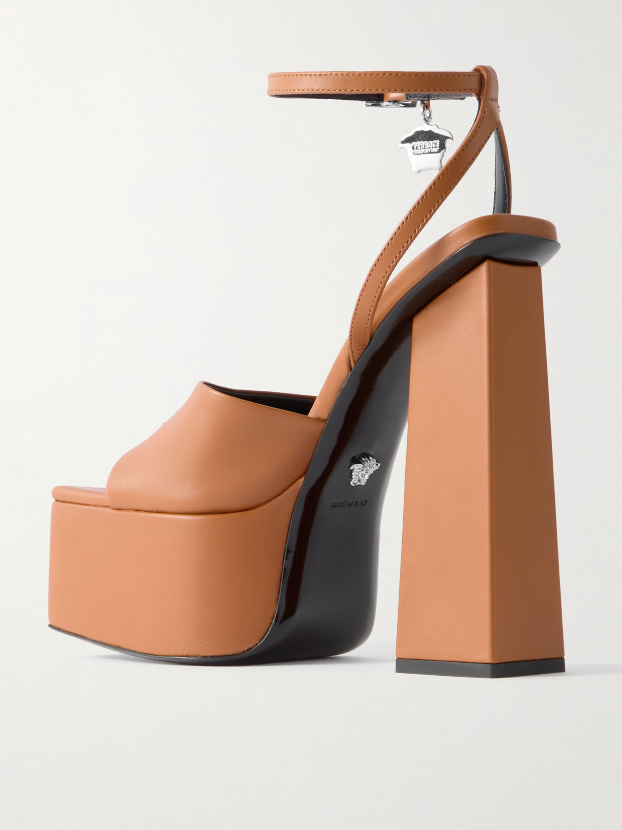 VERSACE EMBELLISHED LEATHER PLATFORM SANDALS