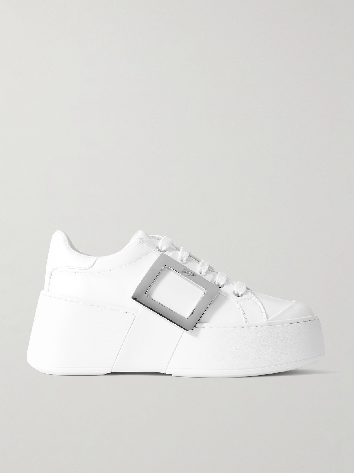 Roger Vivier Viv' Skate Embellished Leather Trainers In White