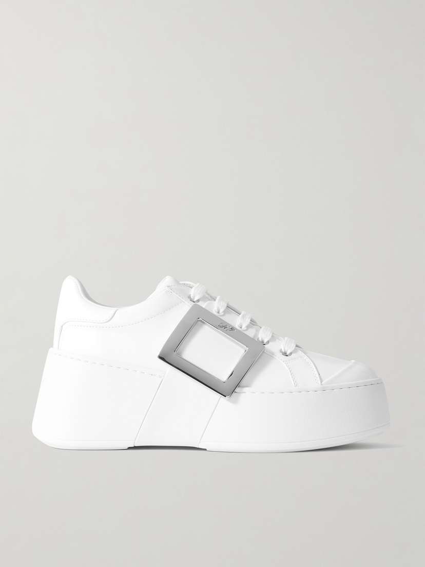 Roger Vivier Viv'Skate Embellished Leather Sneakers