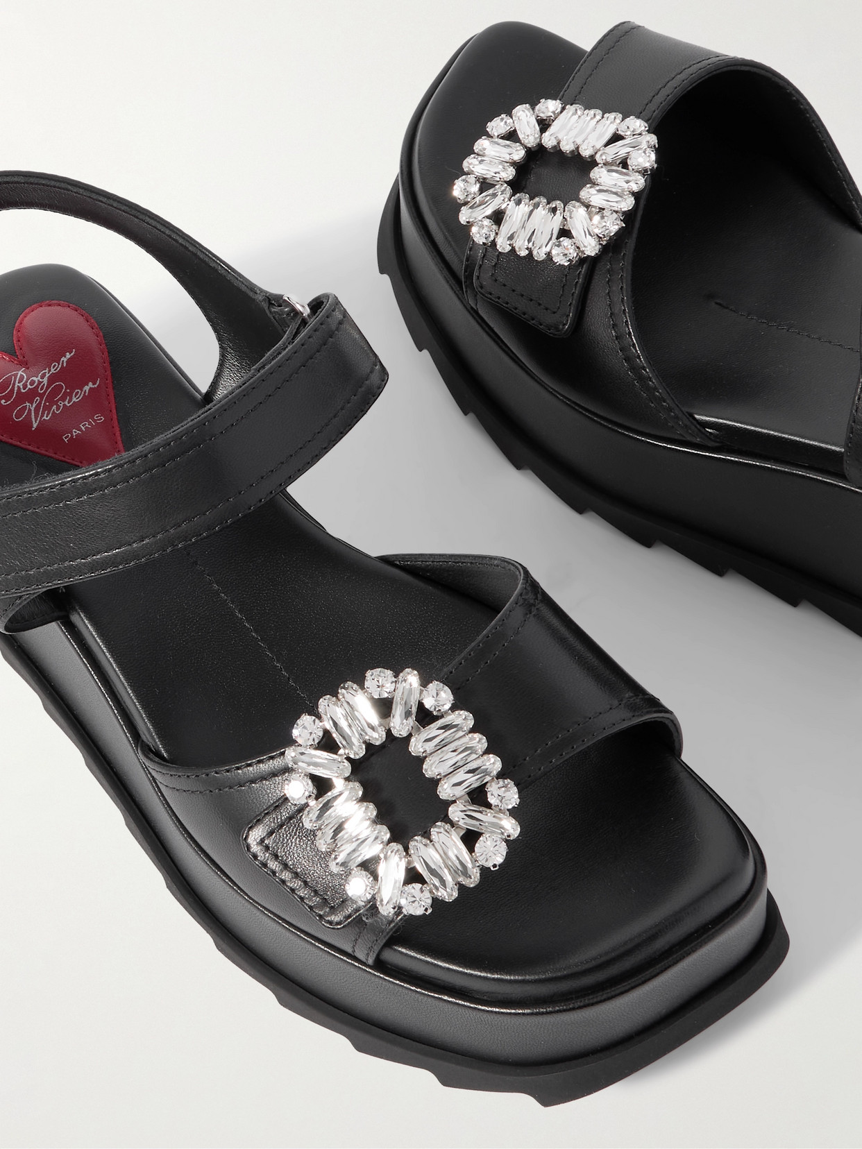 Roger Vivier Slidy Viv' 65 Leather Wedge Sandals In Black