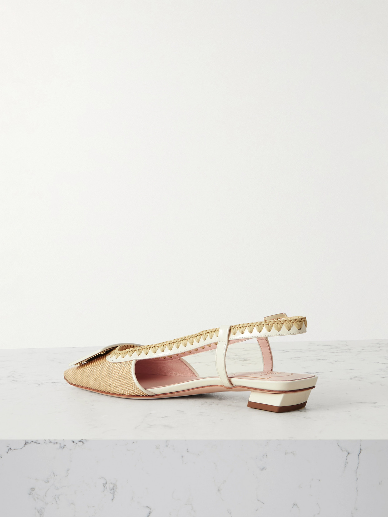 Roger Vivier Belle Vivier 25 Patent-leather And Raffia Slingback Pumps In Neutrals