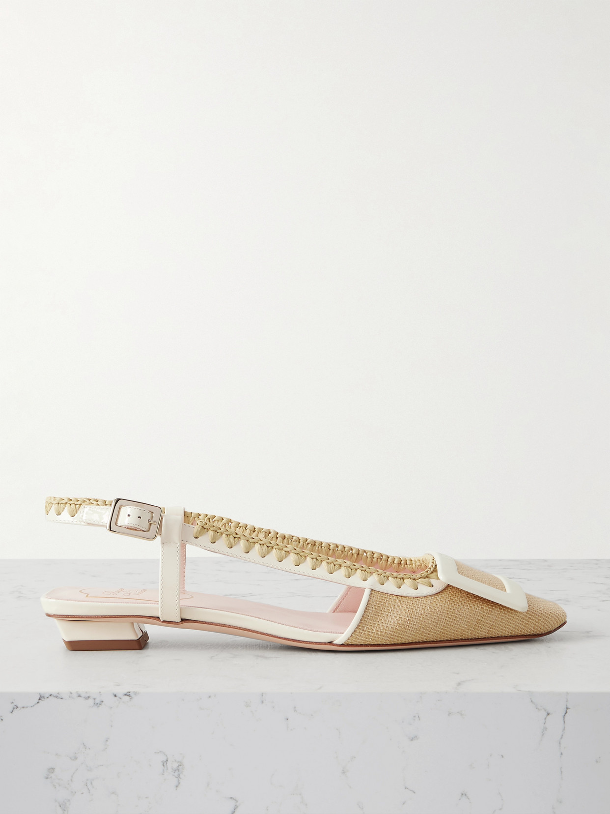 Roger Vivier Belle Vivier 25 Patent-leather And Raffia Slingback Pumps In Neutrals
