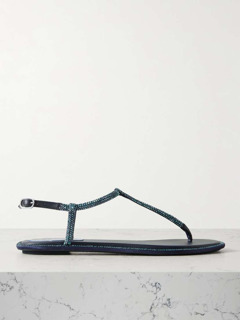 René Caovilla Diana Crystal-embellished Leather-trimmed Satin Sandals